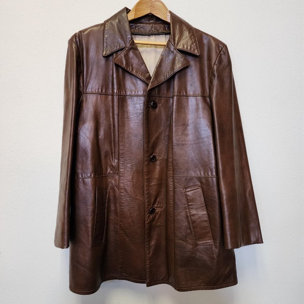 Vintage Western 42 Cognac Patina Leather Jacket Quiet Luxury Cowboy Rockabilly